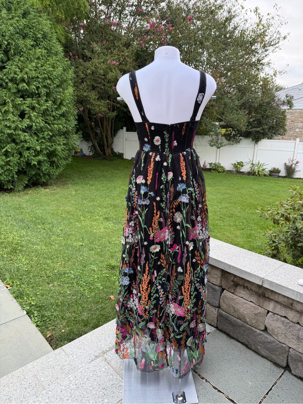 Black Floral Embroidered Maxi Dress with Straps